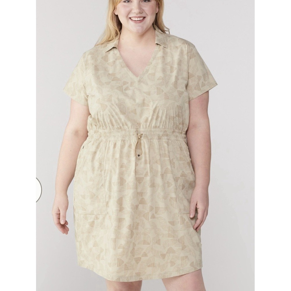 REI Co-op Trailmade Dress‎ 1X UPF 50 Khaki Glass Steak Waistband Outdoors Hiking